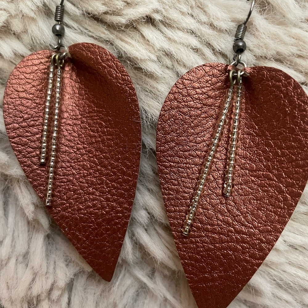 Brown Leather Teardrop Earrings